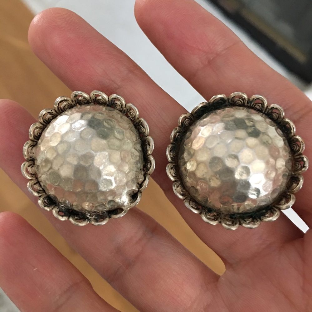 Large Estate sale solid silver clip on earrings